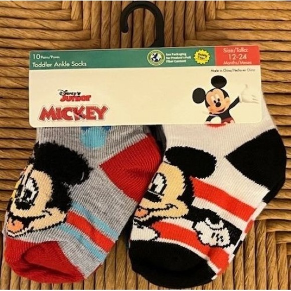 Disney Other - 10-Pair Disney Junior MICKEY MOUSE Toddler Ankle Socks - Size 12-24 Months